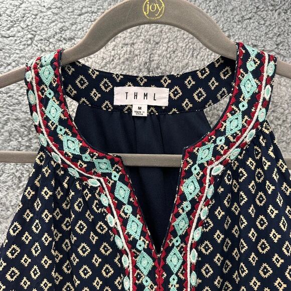 THML Medium Halter Top Dress Embroidery Lined Casual Vacation Beach Party Fun - Picture 4 of 12